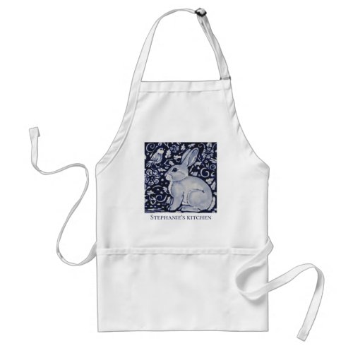 Blue and White Rabbit with Bird Tile Design Adult  Adult Apron