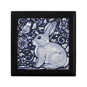 Blue and White Rabbit with Bird Tile Design Gift Box