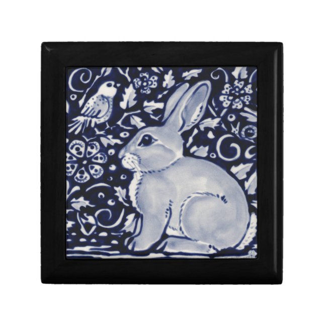 Blue and White Rabbit with Bird Tile Design Gift Box (Front)