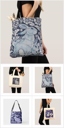 Blue and White Rabbits Totes and Bags Collection