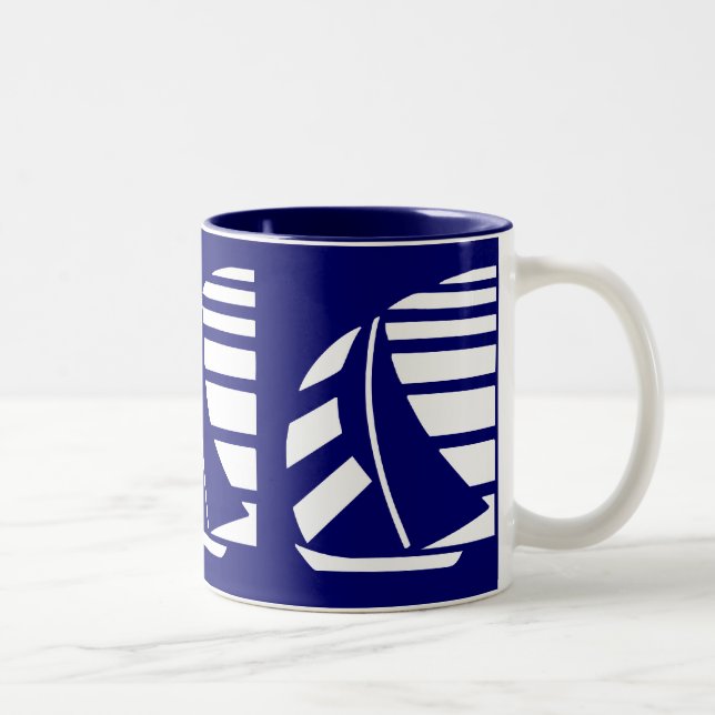 Blue and White Racing Sailboat Coffee Mug (Right)