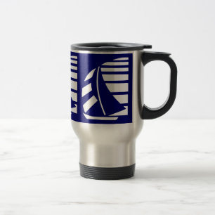 Blue and White Racing Sailboat Mug