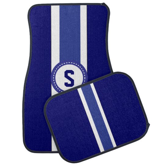 Blue And White Racing Stripe Diy Monogram Car Mat Zazzle Com