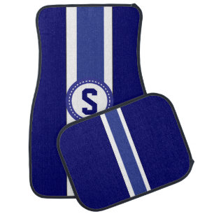 Blue and White Racing Stripe DIY Monogram Car Mat