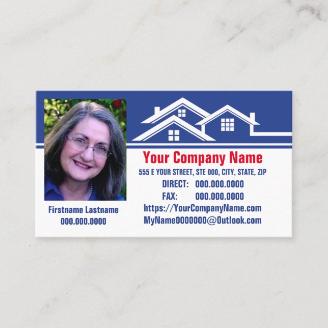 Blue and White Real Estate Logo Design Business Card (Front)