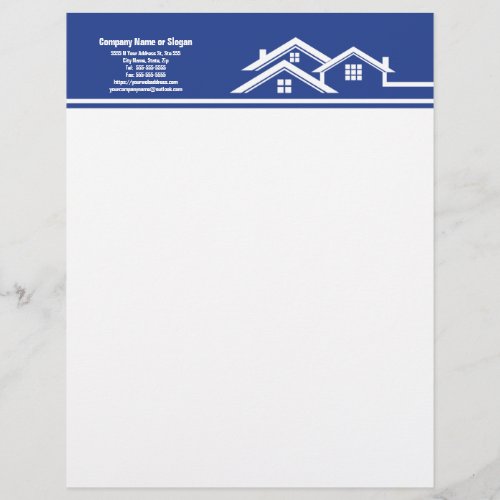 Blue and White Real Estate Logo Design Letterhead