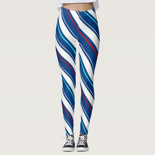 Blue And White Regimental Stripes Leggings (Front)