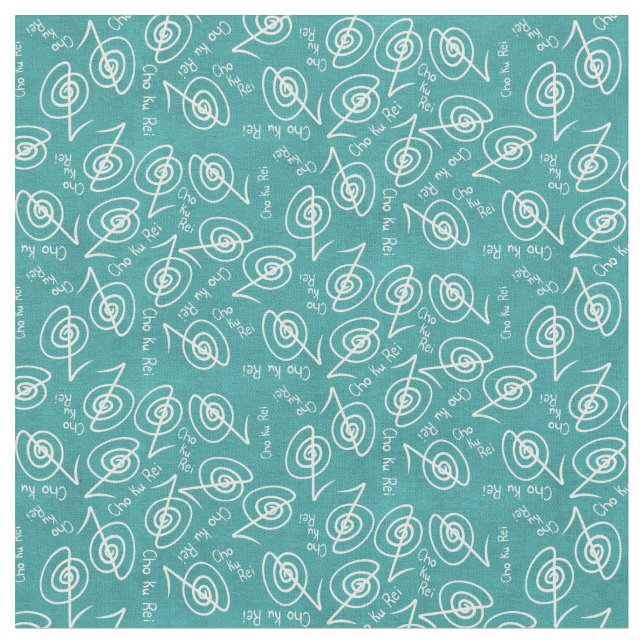 Blue and White Reiki Cho Ku Rei Pattern Fabric (Close Up)