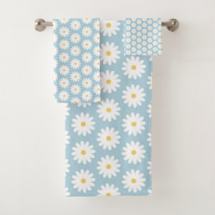 Blue and White Retro Vintage Daisy Pattern   Bath Towel Set