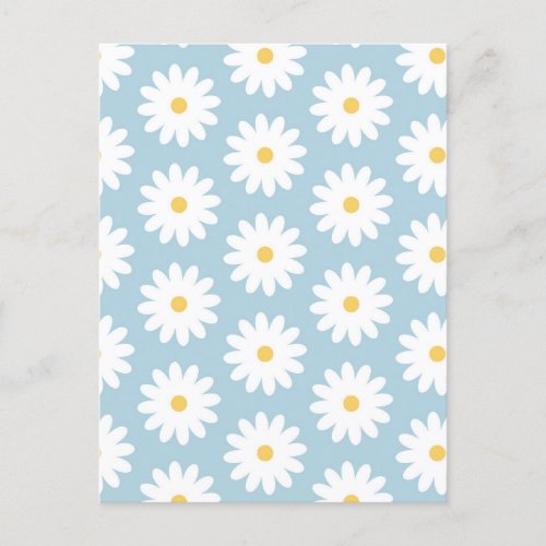 Blue and White Retro Vintage Daisy Pattern  Postcard