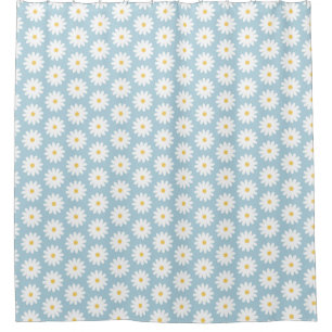 Blue and White Retro Vintage Daisy Pattern  Shower Curtain