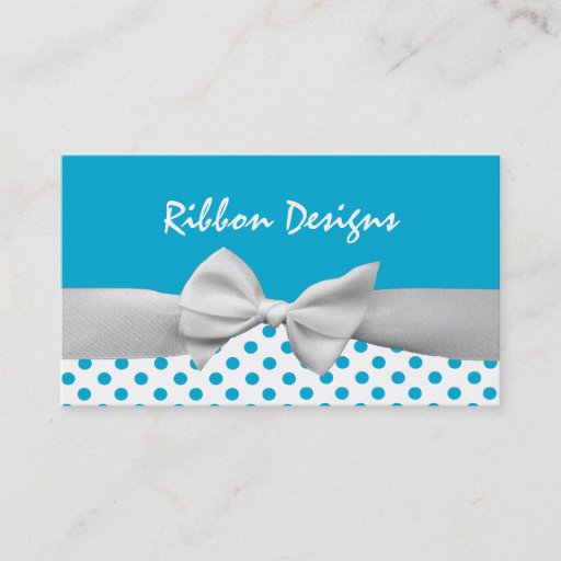Customizable Blue and white ribbon and polka dots business card