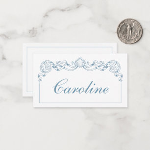Blue and White Ribbon Crest Frame Personalized Note Card