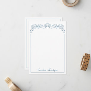 Blue and White Ribbon Crest Frame Personalized Note Card