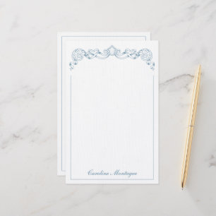 Blue and White Ribbon Crest Frame Personalized Stationery