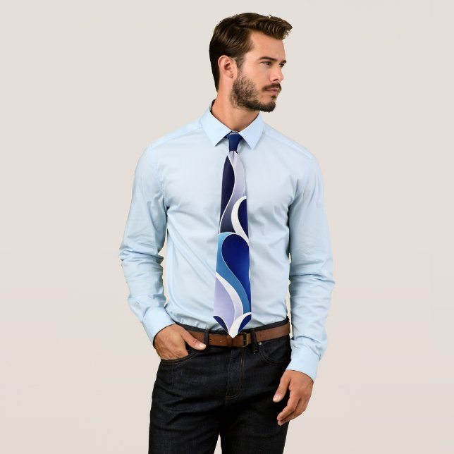 Blue and White Ribbons Neck Tie (In Situ)