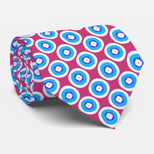 Blue and White Ringed Dot Pattern Neck Tie (Rolled)