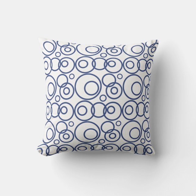 Blue And White Rings Pattern Throw Pillow (Front)