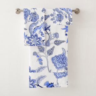 Blue and White Romantic Chintz Floral Bath Towel Set