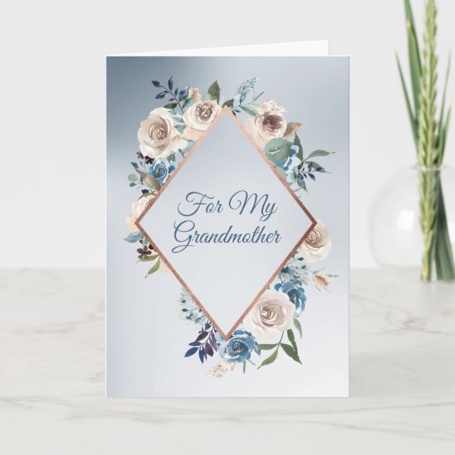 Blue and White Rose Frame Grandmother's Card (Front)