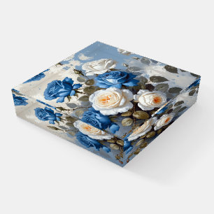 Blue and white roses floral print paperweight