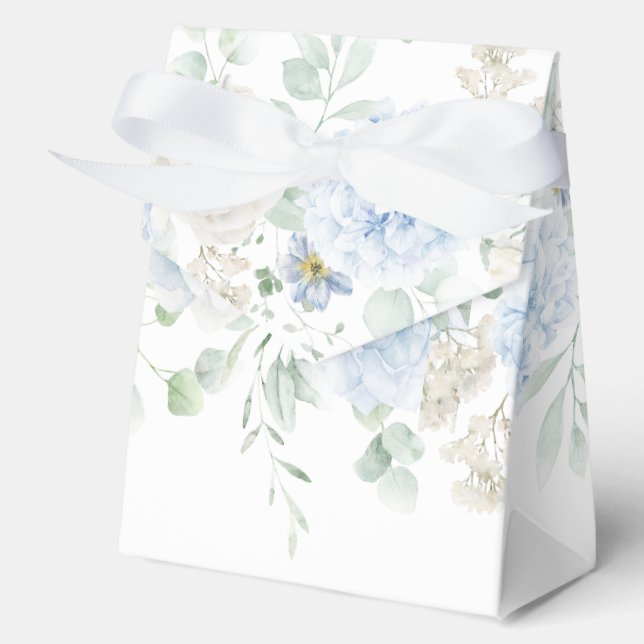 Blue and White Roses Hydrangeas Wedding Favor Box (Front)
