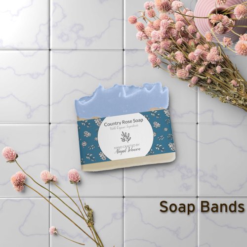 Blue and White Roses Leaves Artisan Soap Band Wrap