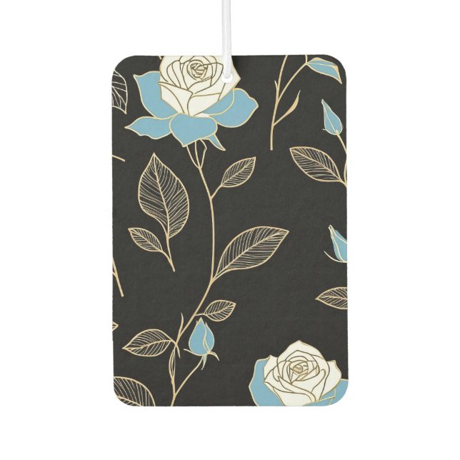 Blue and White Roses with Gold trim Air Freshener (Front)