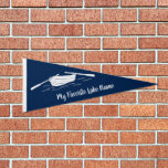 Blue and White Rowboat Personalized Souvenir Pennant Flag<br><div class="desc">Create your own custom souvenir or a personalized pennant when you add your own text. This flag or pennant features an illustration of a rowboat on the water in white against a navy blue background with your text below in white script lettering.</div>
