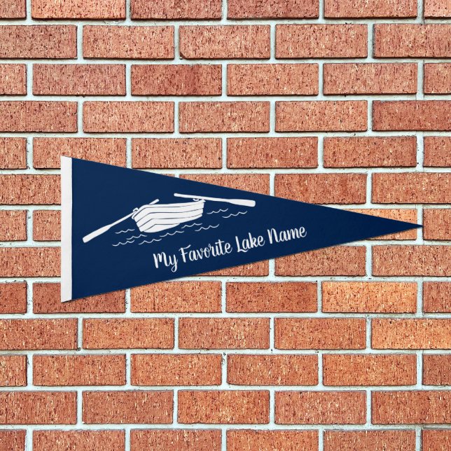 Blue and White Rowboat Personalized Souvenir Pennant Flag (Front)