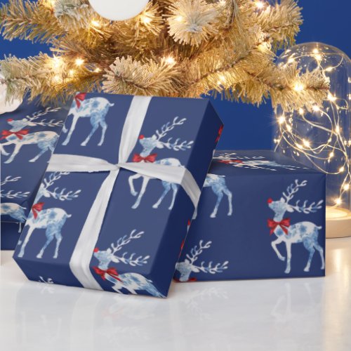 Blue and White Rudolph Christmas Wrapping Paper