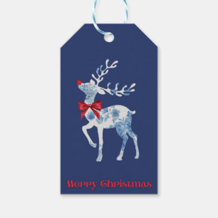 Blue and White Rudolph Gift Tag