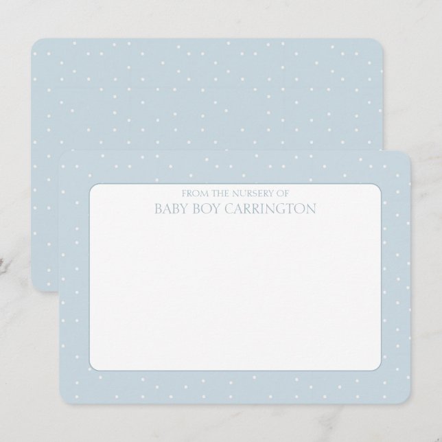Blue and White Rustic Polka Dots Personalized  Note Card (Front/Back)