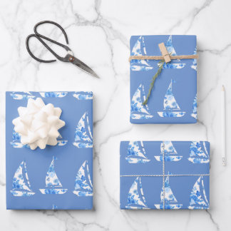 Blue and White Sailboat Wrapping Sheets