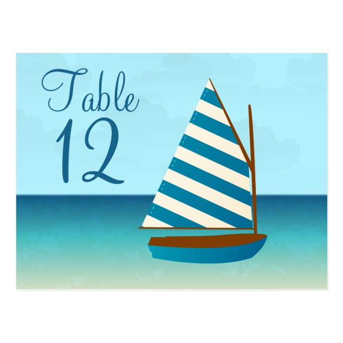 Blue and White Sailing Boat Wedding Table Number Postcard