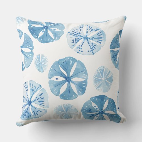  Blue and White Sand Dollar Pillow Throw Pillow