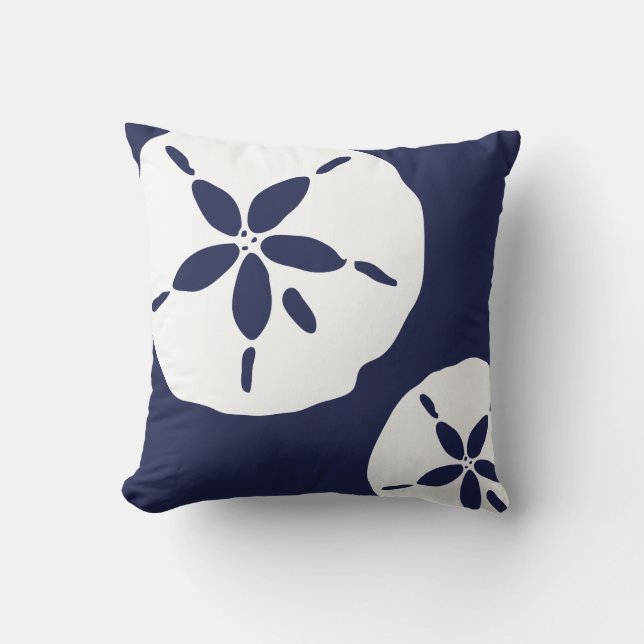 Blue and White Sand Dollar Sea Shell Pattern Throw Pillow (Front)