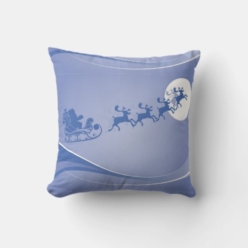 Blue And White Santa And His Sligh Christmas Theme Throw Pillow