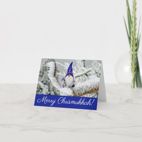 Blue and White Santa Wishing a Merry Chrismukkah Card