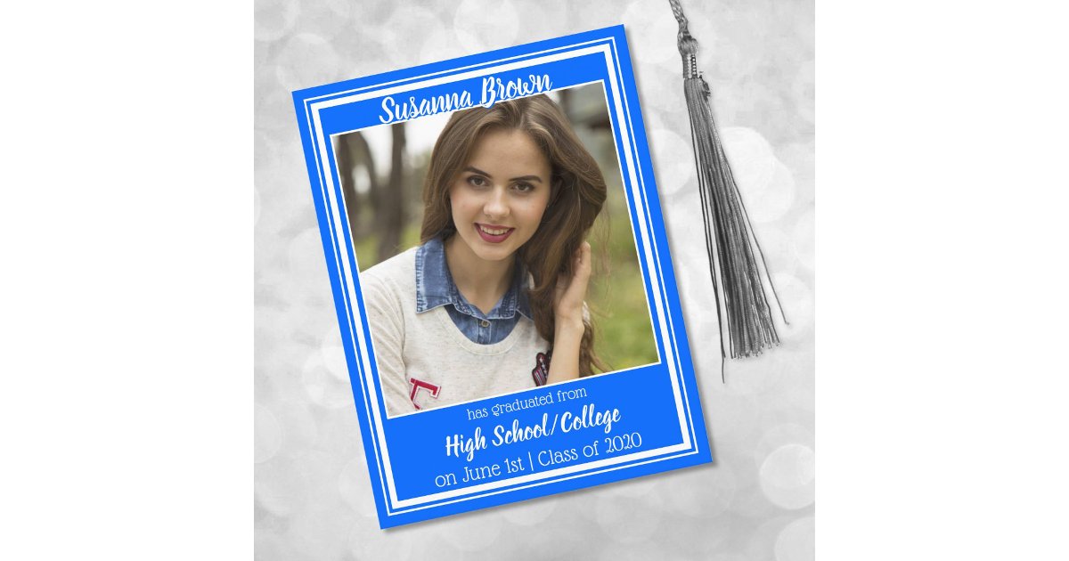Blue and White School Colors Photo Graduation Announcement Postcard ...