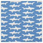 Blue and White School of Sharks Pattern Fabric