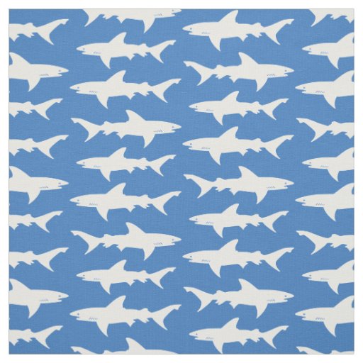 Blue and White School of Sharks Pattern Fabric