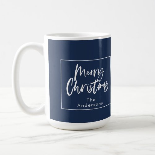 Blue and white script merry Christmas Coffee Mug