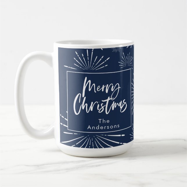 Blue and white script merry Christmas Coffee Mug (Left)