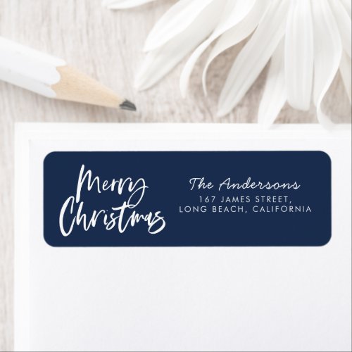 Blue and white script merry Christmas Label