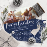Blue and white script merry Christmas multi photo Foil Holiday Card<br><div class="desc">Blue and white script merry christmas multi photo modern star burst design.</div>
