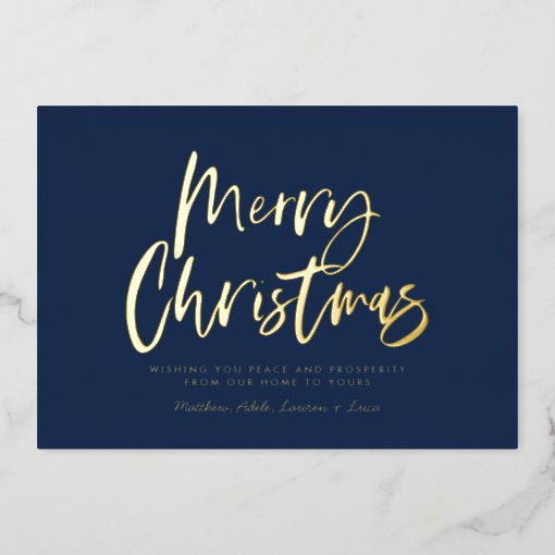 Blue and white script merry Christmas non photo Fo Foil Holiday Card ...