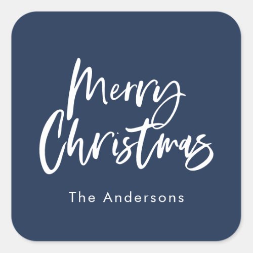 Blue and white script merry Christmas Square Sticker