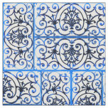 Blue and white scrollwork pattern fabric