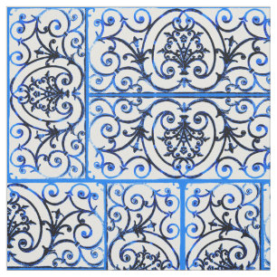 Blue and white scrollwork pattern fabric